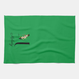 Watercolor botanical green initial monogram geschirrtuch