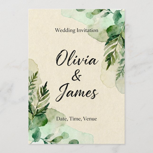 Watercolor Botanical Leaves Invitation (Devant)