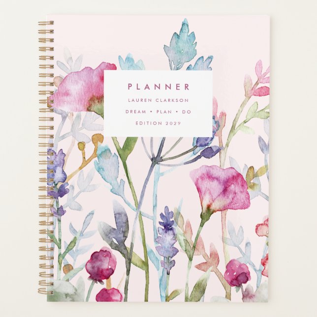 Watercolor Botanical Pastel Floral Planner Planer (Vorderseite)