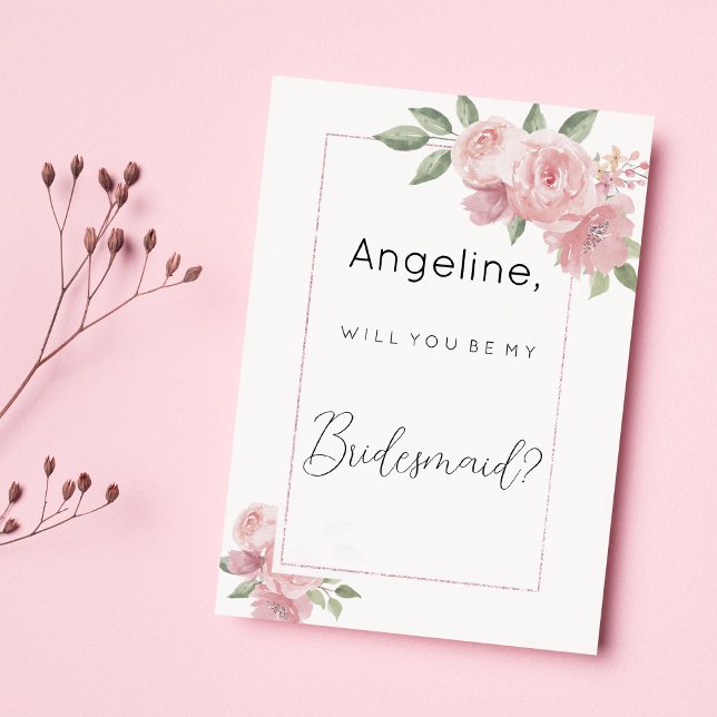 Watercolor botanical pastel pink floral Bridesmaid Einladung (Watercolor botanical pastel pink flora Bridesmaid )