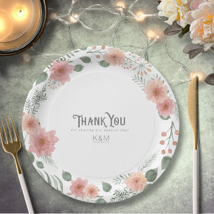 Watercolor Bouquet Wedding Vielen Dank, dass Sie B Pappteller