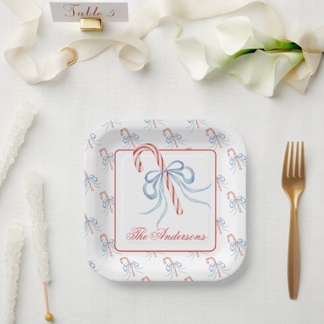 Watercolor Bow Candy Cane Pappteller (Hochzeit)