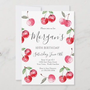 Watercolor Bow Cherry Invitation Anniversaire
