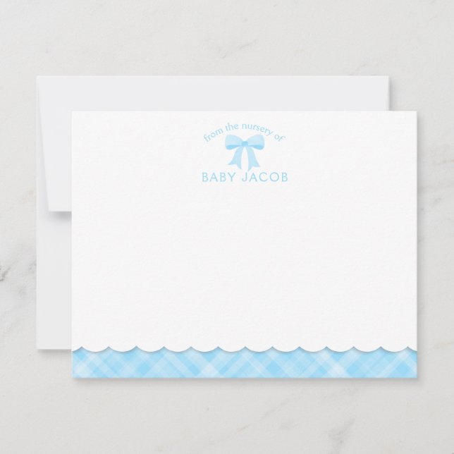 Watercolor Bow Preppy Blue Kariert Boy Baby Dusche Mitteilungskarte (Vorderseite)