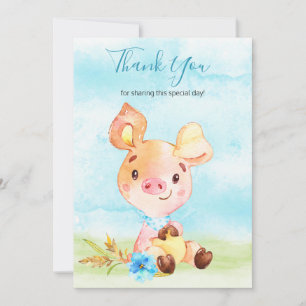 Watercolor Boy Piggy Farm Vielen Dank Dankeskarte