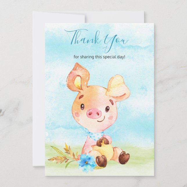 Watercolor Boy Piggy Farm Vielen Dank Dankeskarte (Vorderseite)
