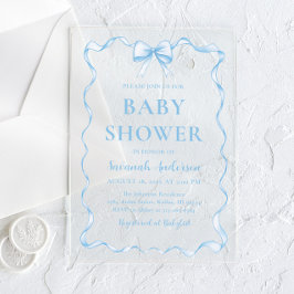 Watercolor Boy Ribbon Dusty Blue Bow Baby Dusche Acryleinladungen