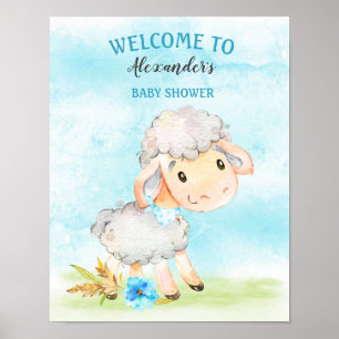 Watercolor Boy Sheep Baby Showfarm Poster