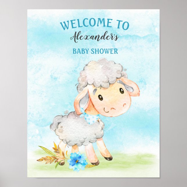 Watercolor Boy Sheep Baby Showfarm Poster (Vorne)