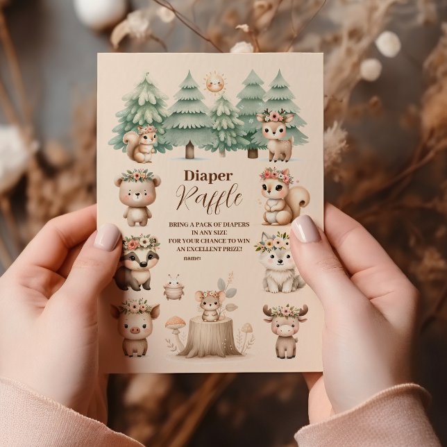 Watercolor Boy Woodland Diapper Raffle Begleitkarte (Von Creator hochgeladen)