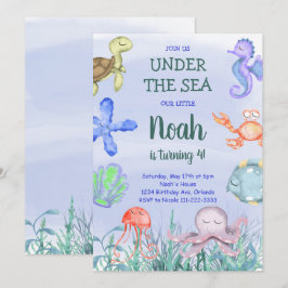 Watercolor Boys Under the Sea Birthday Invitation