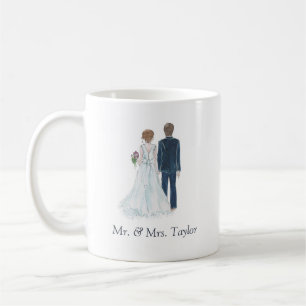Watercolor-Braut u. Bräutigam-gerade verheiratete Kaffeetasse