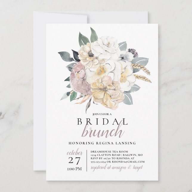 Watercolor Bridal Brunch Bouquet Einladung (Vorderseite)