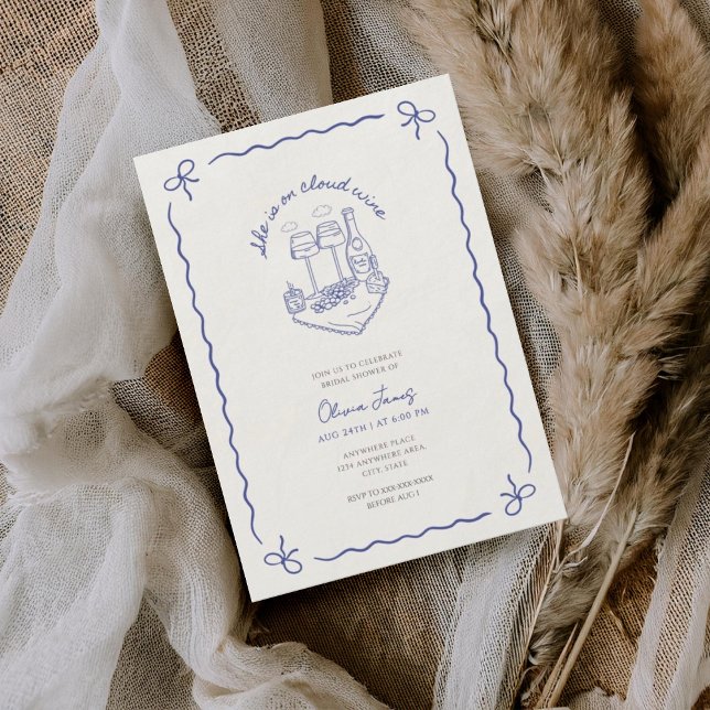 Watercolor bride on cloud wine bridal shower einladung (Von Creator hochgeladen)