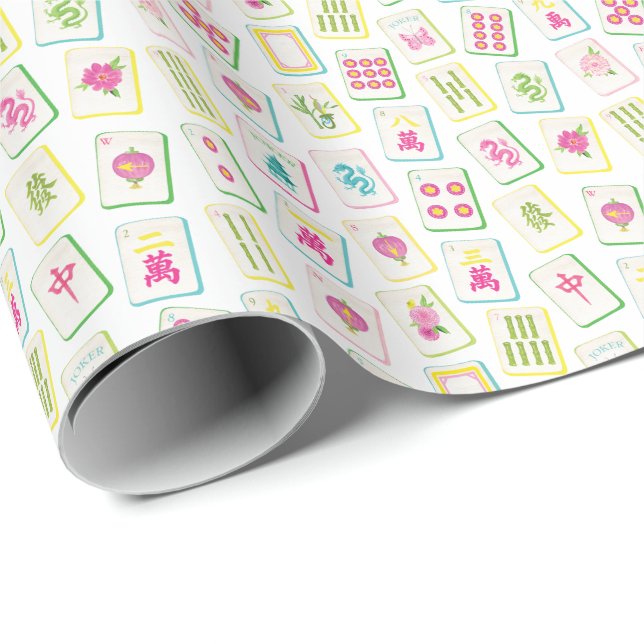 Watercolor Bright Mahjong Tiles Geschenkpapier (Rolleneckpunkt)