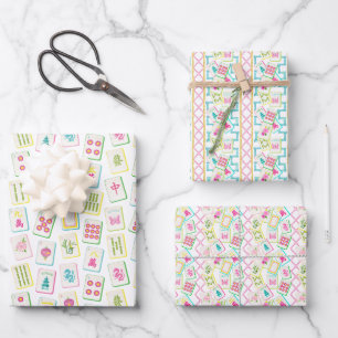 Watercolor Bright Mahjong Tiles Geschenkpapier Set