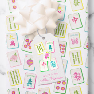 Watercolor Bright Mahjong Tiles Personalisiert Geschenkanhänger