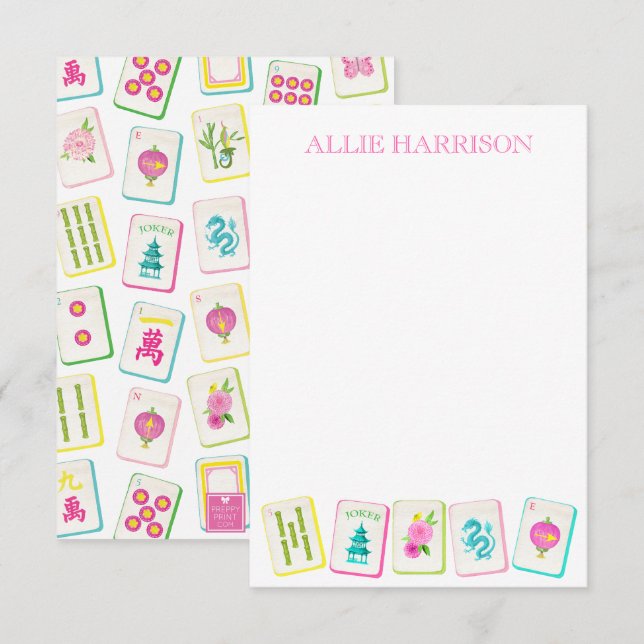 Watercolor Bright Mahjong Tiles Personalisiert Mitteilungskarte (Vorne/Hinten)