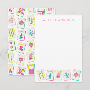 Watercolor Bright Mahjong Tiles Personalisiert Mitteilungskarte