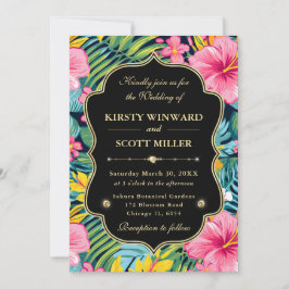 Watercolor Bright Tropical Preppy Flowers Wedding Einladung