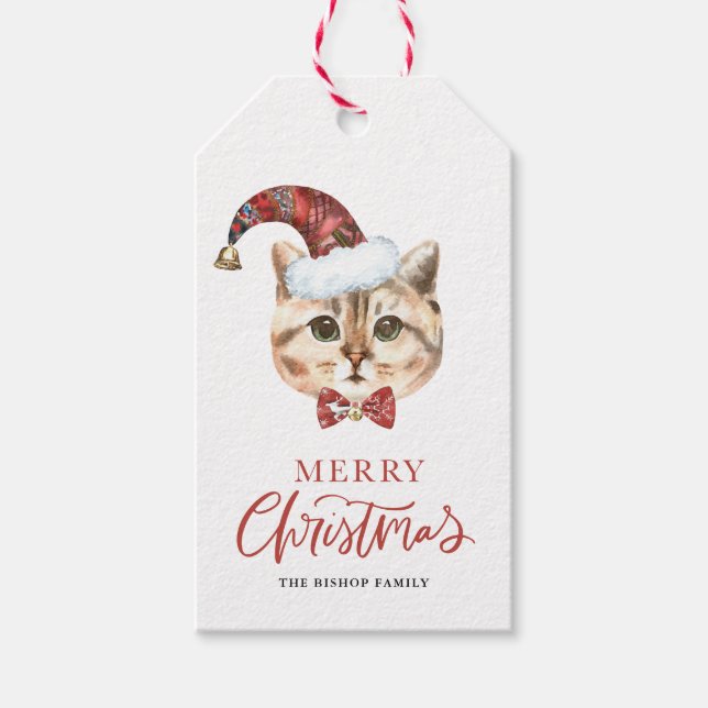 Watercolor British Shorthair Cat Frohe Weihnachten Geschenkanhänger (Vorderseite)