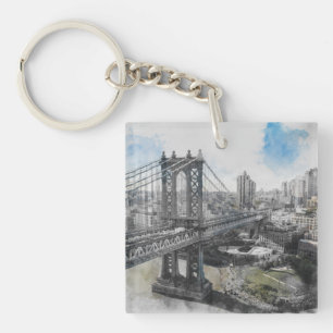 Watercolor Brooklyn Bridge Porte - clé - NYC Trave