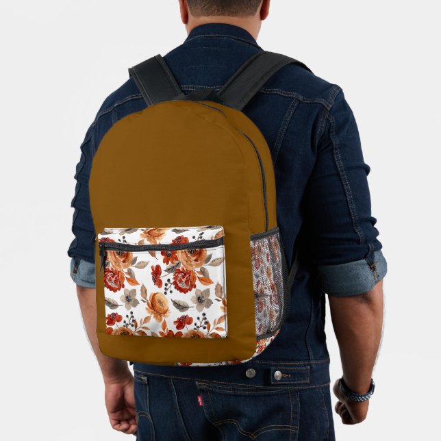 Watercolor Brown Floral Pattern Bedruckter Rucksack (Insitu (Modell))