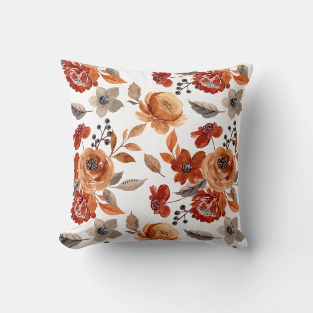 Watercolor Brown Floral Pattern Kissen (Vorderseite)