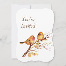 Watercolor Brown Red Gold Birds Wedite