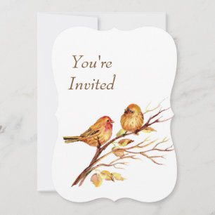 Watercolor Brown Red Gold Birds Wedite Einladung