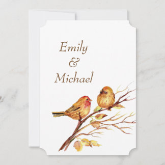 Watercolor Brown Red Gold Birds Wedite Einladung