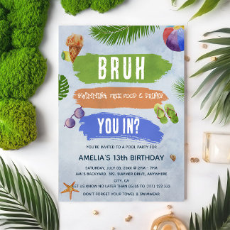 Watercolor Bruh Boy Pool Party Geburtstag Einladung