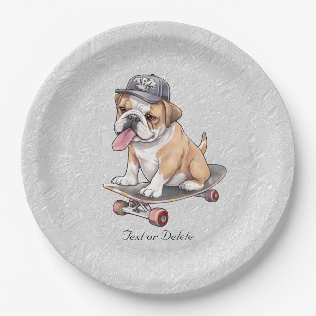 Watercolor Bulldog Paper Plate Pappteller (Vorderseite)