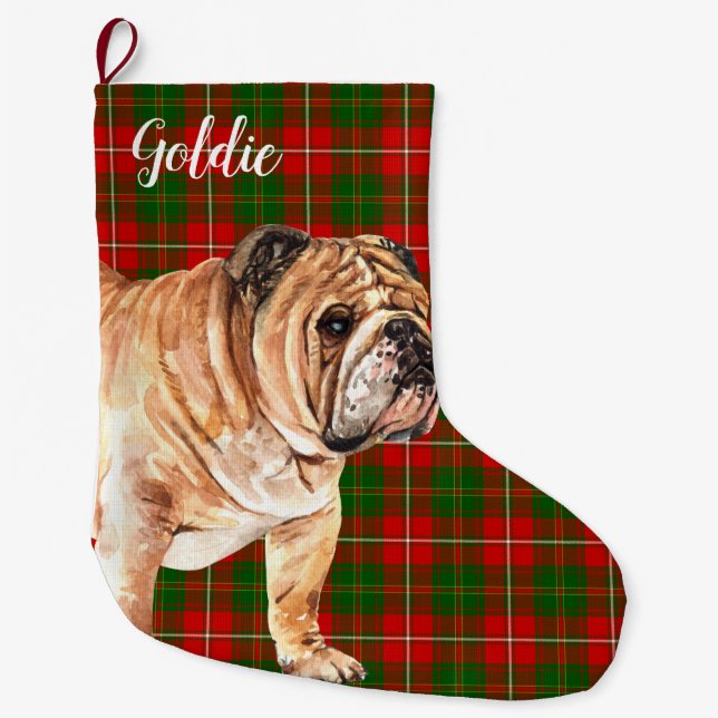 Watercolor Bulldog Personalisiert Großer Weihnachtsstrumpf (Vorderseite)