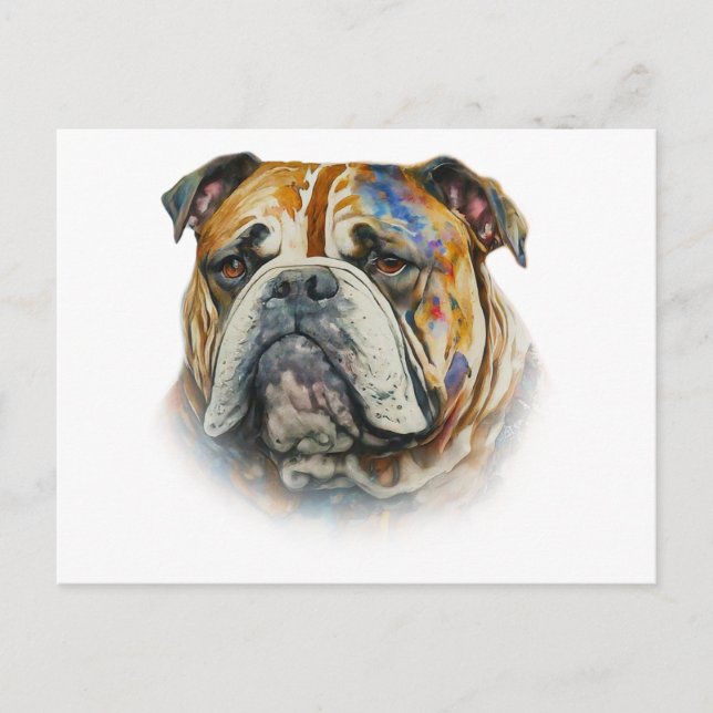 Watercolor Bulldog Postkarte (Vorderseite)
