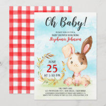 Watercolor Bunny Baby Shower Farm Einladung