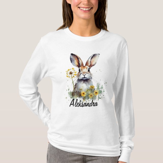 Watercolor Bunny Dandela Long Sleeve T - Shirt (Vorderseite)