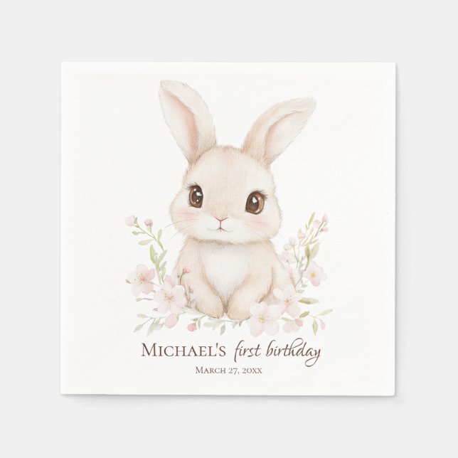 Watercolor Bunny First Birthday Party Tableware Serviette (Vorderseite)