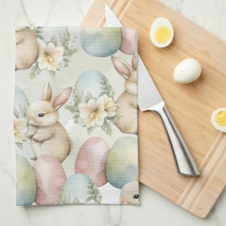 Watercolor Bunny Garden Geschirrtuch
