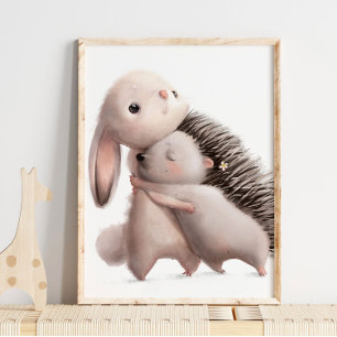 Watercolor Bunny Hedgehog Umarmung Bunny Wandbil Poster