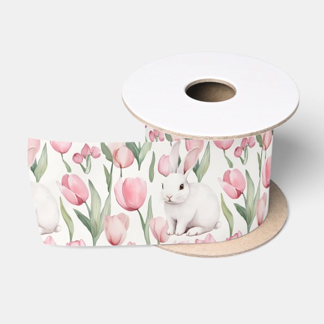 🌷🐇Watercolor Bunny & Tulip Easter  Satinband (Spule)