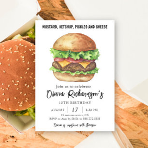 Watercolor Burger Party Geburtstag Einladung