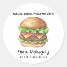 Watercolor Burger Party Geburtstag Runder Aufkleber