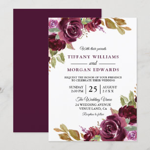 Watercolor Burgund Berry Blume Hochzeit Einladung