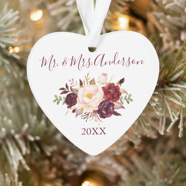 Watercolor Burgund Blumenherz Ornament (Baum)