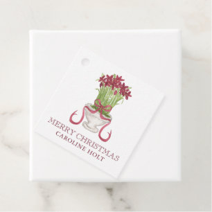 Watercolor Burgundy Amaryllis Weihnachtsgeschenk Geschenkanhänger