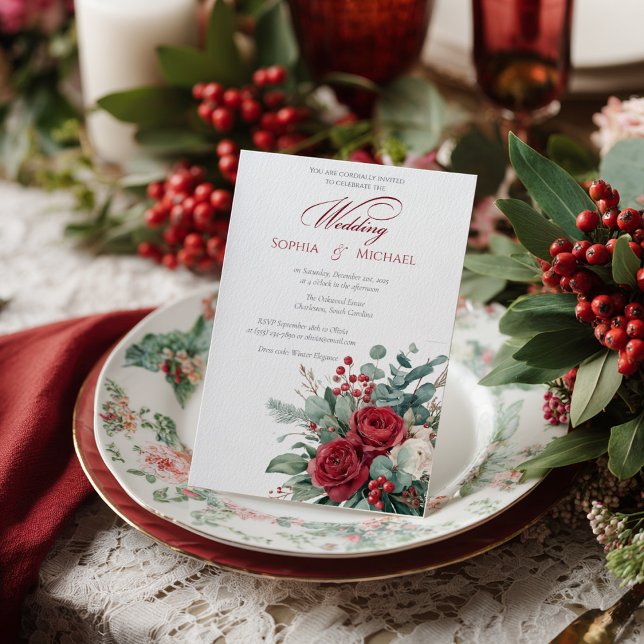 Watercolor Burgundy & Blush Roses Wedding  Einladung (Von Creator hochgeladen)