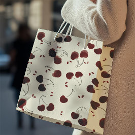 Watercolor Burgundy Cherries – Modern - Valentine Mittlere Geschenktüte