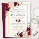 Watercolor Burgundy Floral Gold Hochzeit Einladung<br><div class="desc">Elegante Burgunder Wasserfarben,  Blumen und Gold Hochzeit Einladung umfasst burgundische Rose,  rosa Rosen,  rote Rosen und botanische Vegetation - Burgundy Back</div>