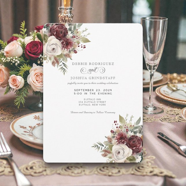 Watercolor Burgundy Floral Wedding Invitation  Einladung (Von Creator hochgeladen)
